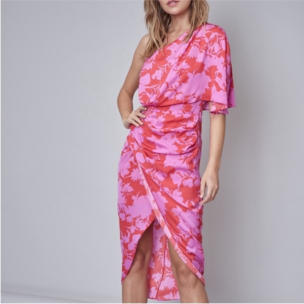 DO+BE Pink and Red One Shoulder Dress